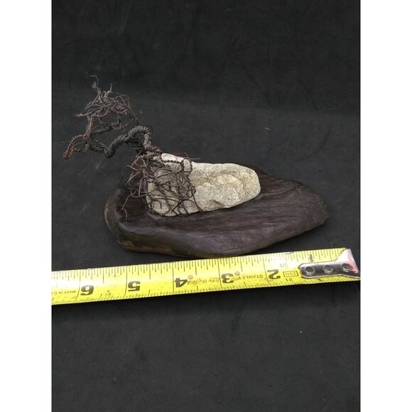 Handmade brutalist abstract modernist Metal Bonsai tree on rock & wood Artwork - Picture 8 of 11